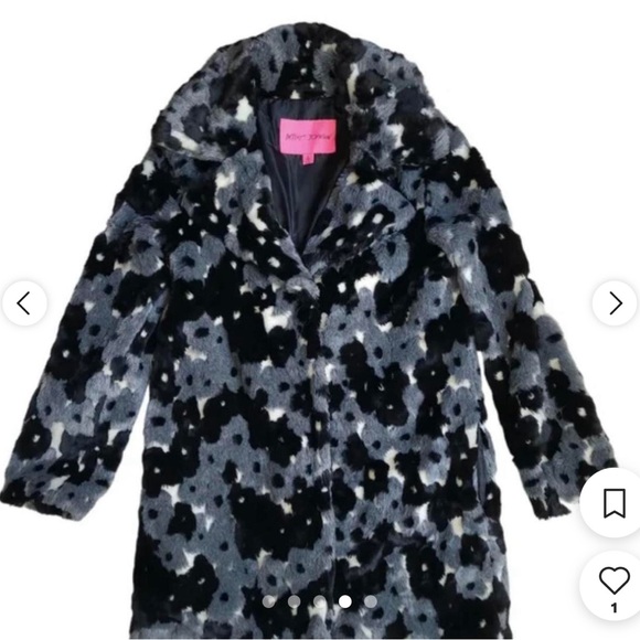 🦄 Betsey Johnson Faux Fur Floral Pattern Jacket Black & Gray 💜 - Picture 8 of 8